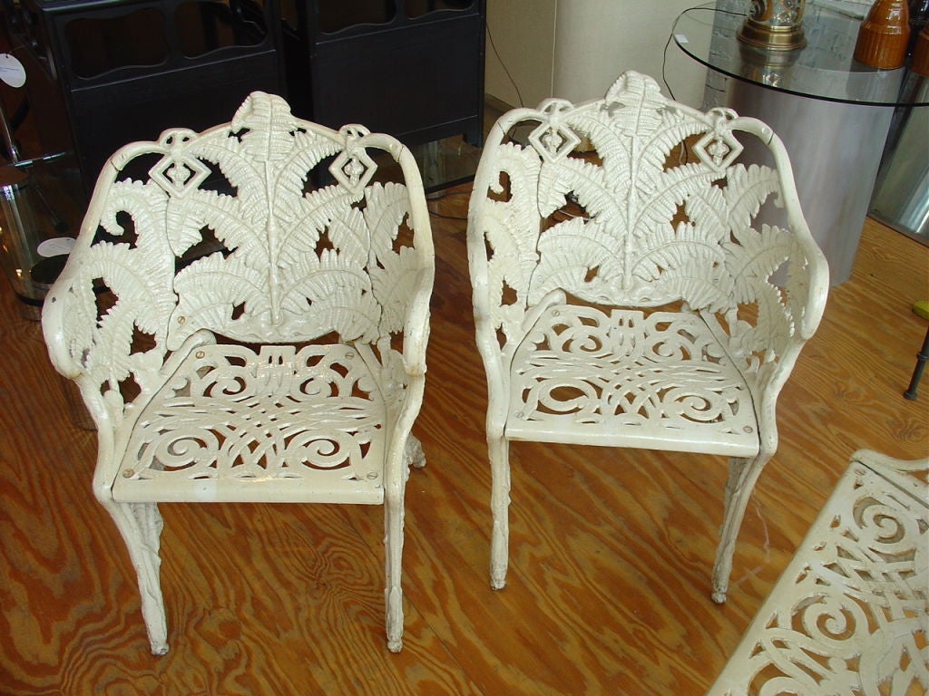 American Fern and Blackberry Cast Iron Garden Bench and Two Chairs