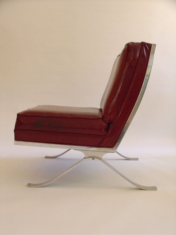 Mies van der Rohe Barcelona Style Chrome Lounge Chair In Good Condition In Chicago, IL