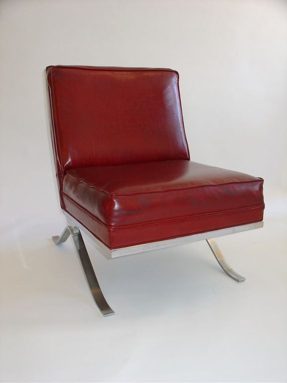 Mid-Century Modern Mies van der Rohe Barcelona Style Chrome Lounge Chair