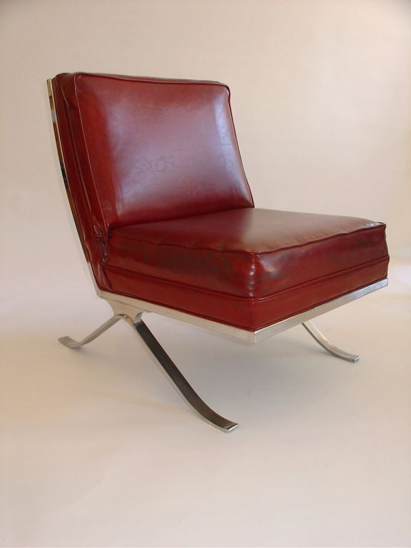 American Mies van der Rohe Barcelona Style Chrome Lounge Chair