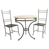 Italian Marble Topped Bistro Table With Two Chairs