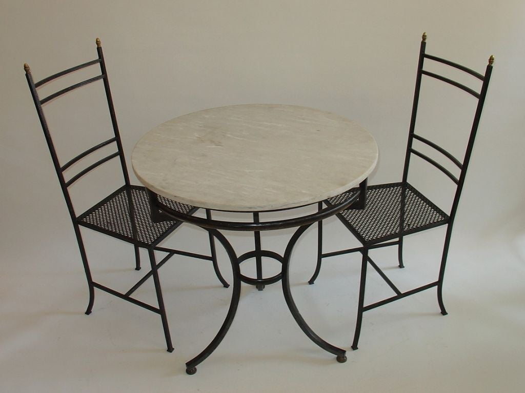 Italian Marble Topped Bistro Table With Two Chairs at 1stDibs
