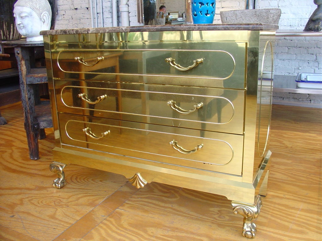 Marble Unique Brass Chest of Drawers with Brass Claw and Ball Foot Legs