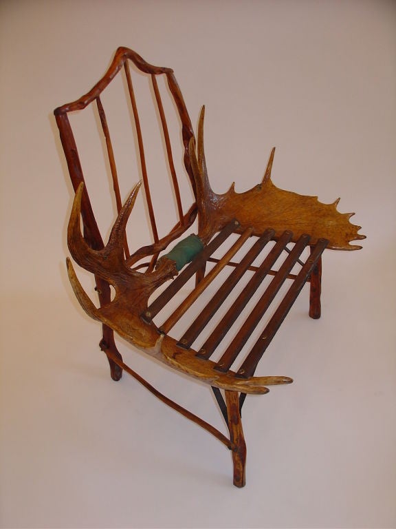 20th Century Rustic Canadian Craftsman Moose Antler Chair