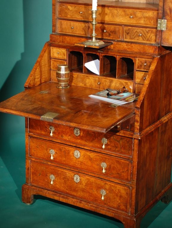 A BURL WALNUT BUREAU BOOKCASE