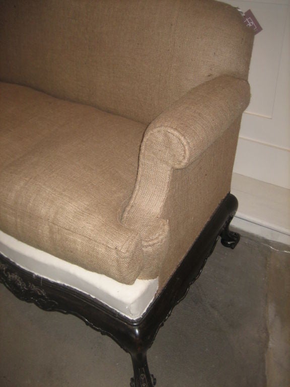 Italian sofa with ebonized carved frame In Excellent Condition For Sale In Greenwich, CT