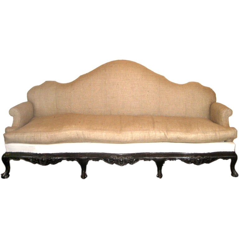 Italian sofa with ebonized carved frame For Sale