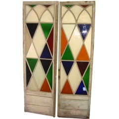 Pair of oversize stained glass Gothic style doors