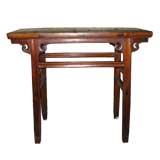 Chinese 18th century elmwood side table with inset marble panel.