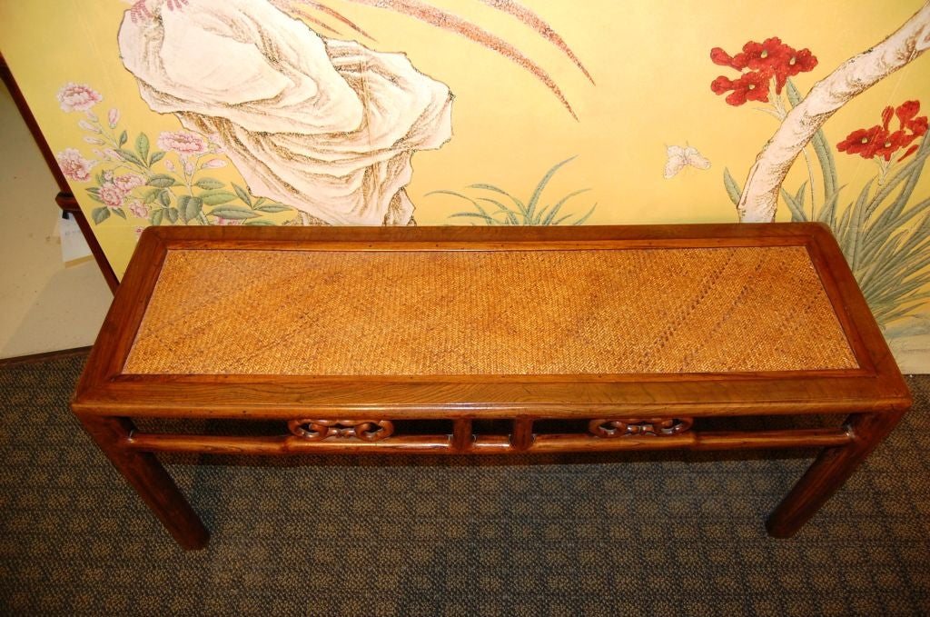 Chinese 19th Century Wooden Bench with Rattan Top 1