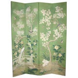 Apple green four panel Chinese wallpaper screen
