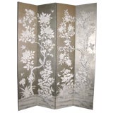 Silver handpainted Chinese wallpaper screen