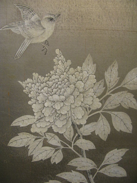 Contemporary Silver handpainted Chinese wallpaper screen