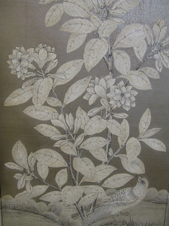 Silver handpainted Chinese wallpaper screen 1