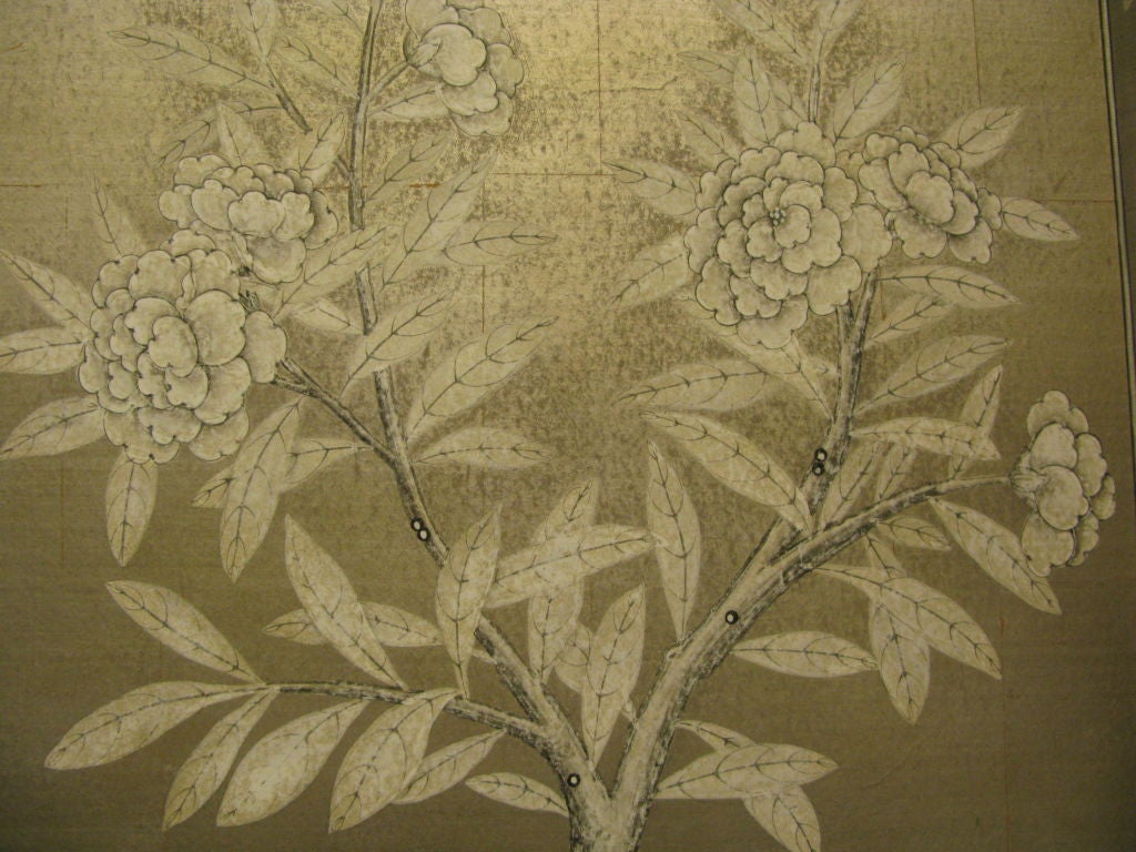 Silver handpainted Chinese wallpaper screen 2