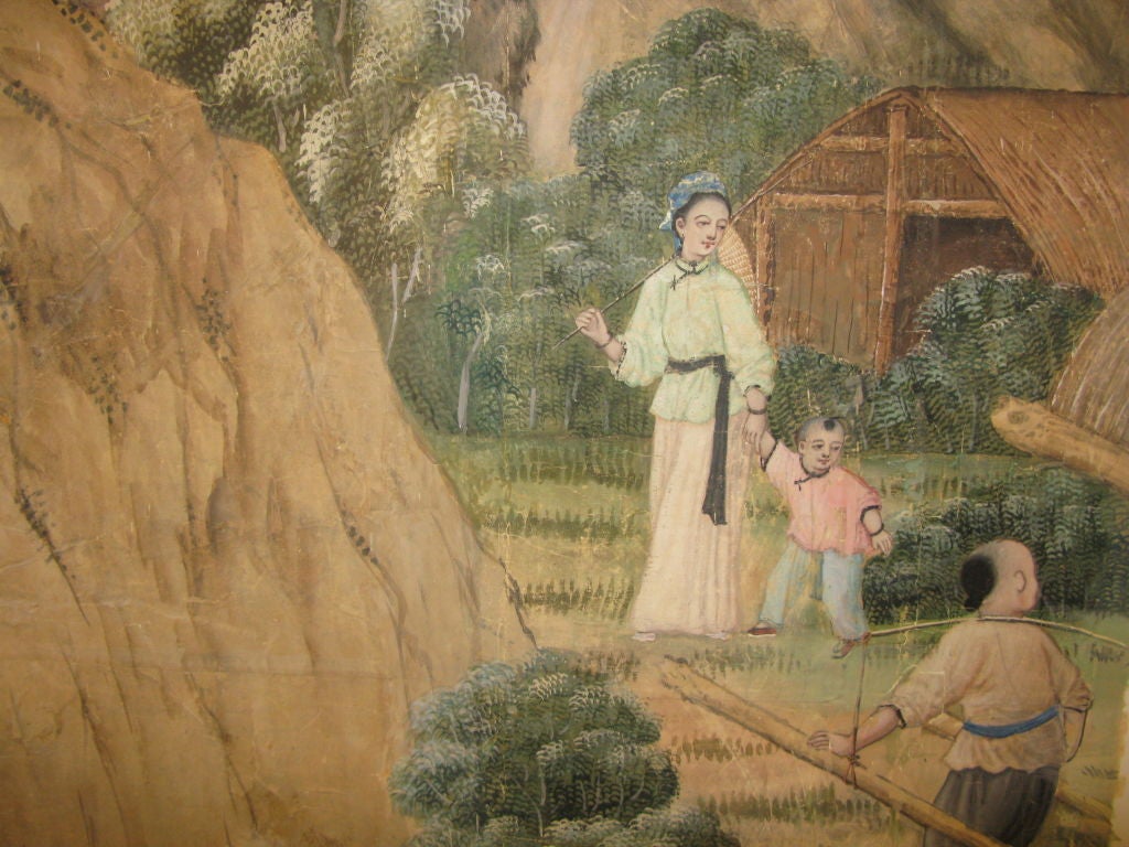 18th Century and Earlier Very fine 18th Century Chinese handpainted wallpaper