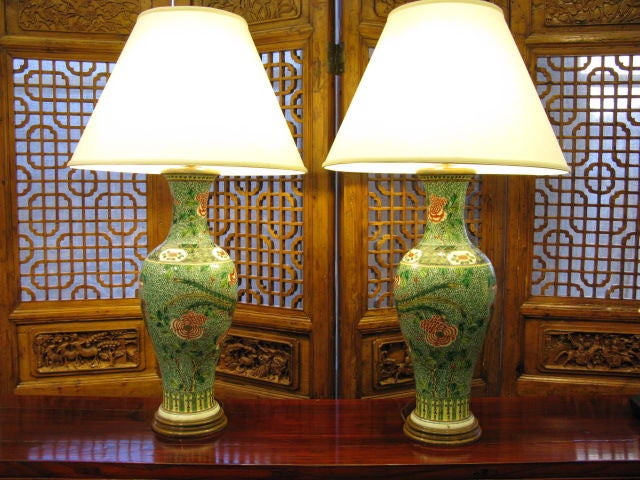 Pair of Large Famille Verte Chinese Vases as Lamps 2
