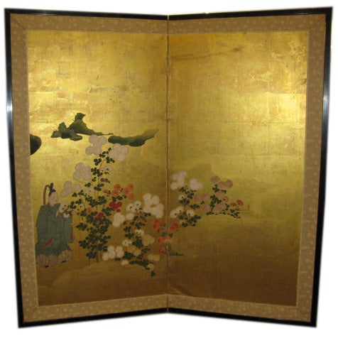 Small Two Panel Japanese Screen - 17th Century