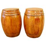 c. 1900 pair of Chinese wooden rice storage barrels