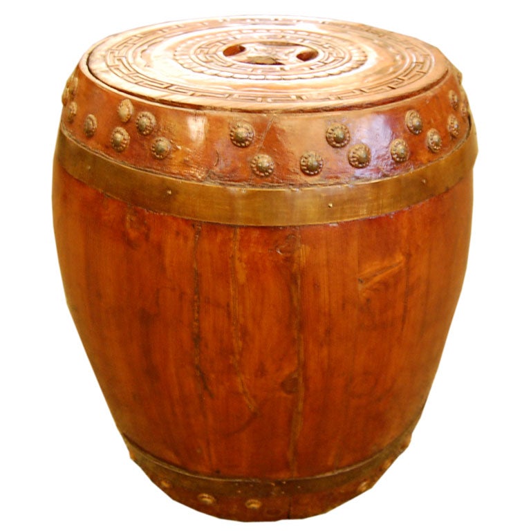 c. 1900 Fir wood Chinese rice barrel with removable lid at 1stDibs