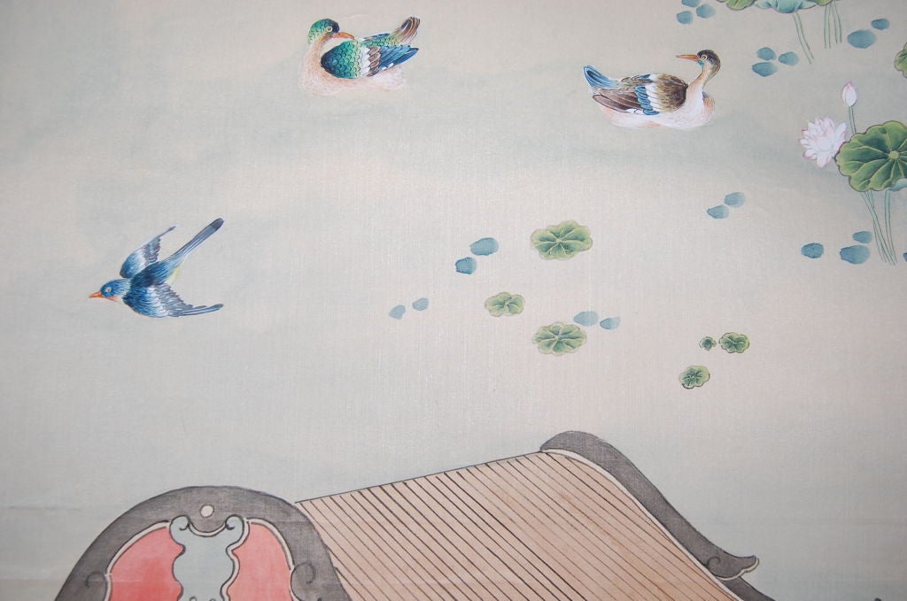 c. 1960's Vintage Gracie handpainted panel on silk ground
