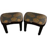 Pair of lacquer tables with 19th century Japanese leather tops