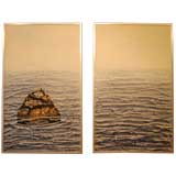C. 1970 "Rock at Sea" Pair of paintings by Masayoshi Kasugai