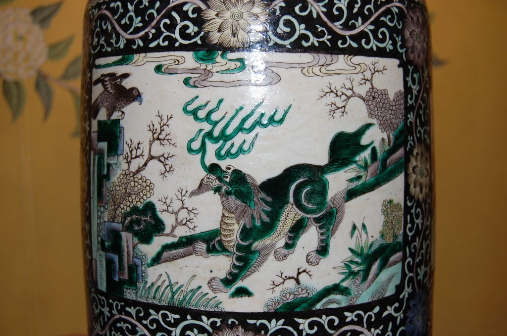 Large 19th Century Chinese Famille Noire Vase as Lamp For Sale 1