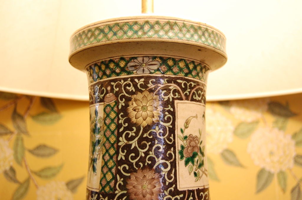 Porcelain Large 19th Century Chinese Famille Noire Vase as Lamp For Sale