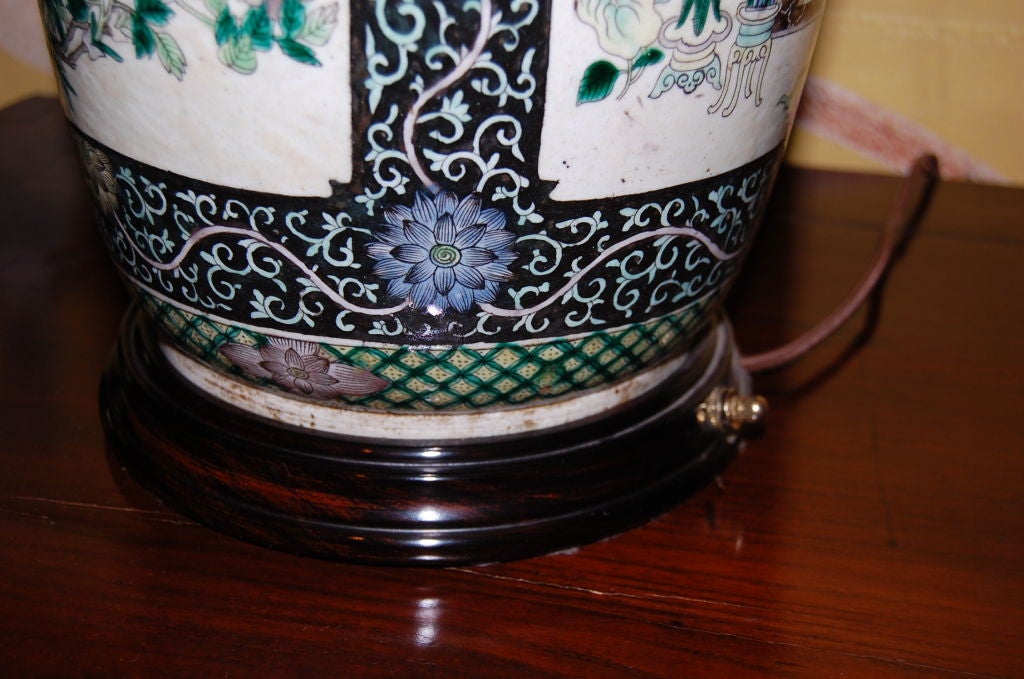 Large 19th Century Chinese Famille Noire Vase as Lamp For Sale 3