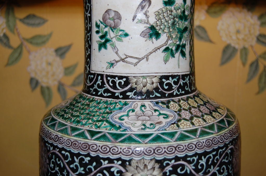 Large 19th Century Chinese Famille Noire Vase as Lamp For Sale 4