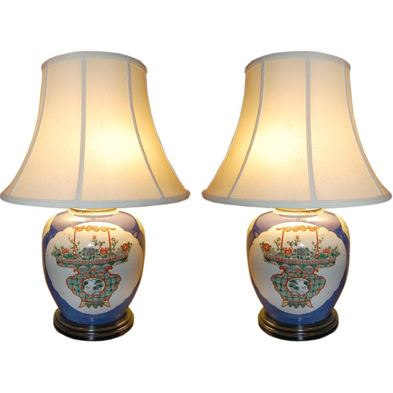 Pair of 19th century Chinese ginger jars as lamps