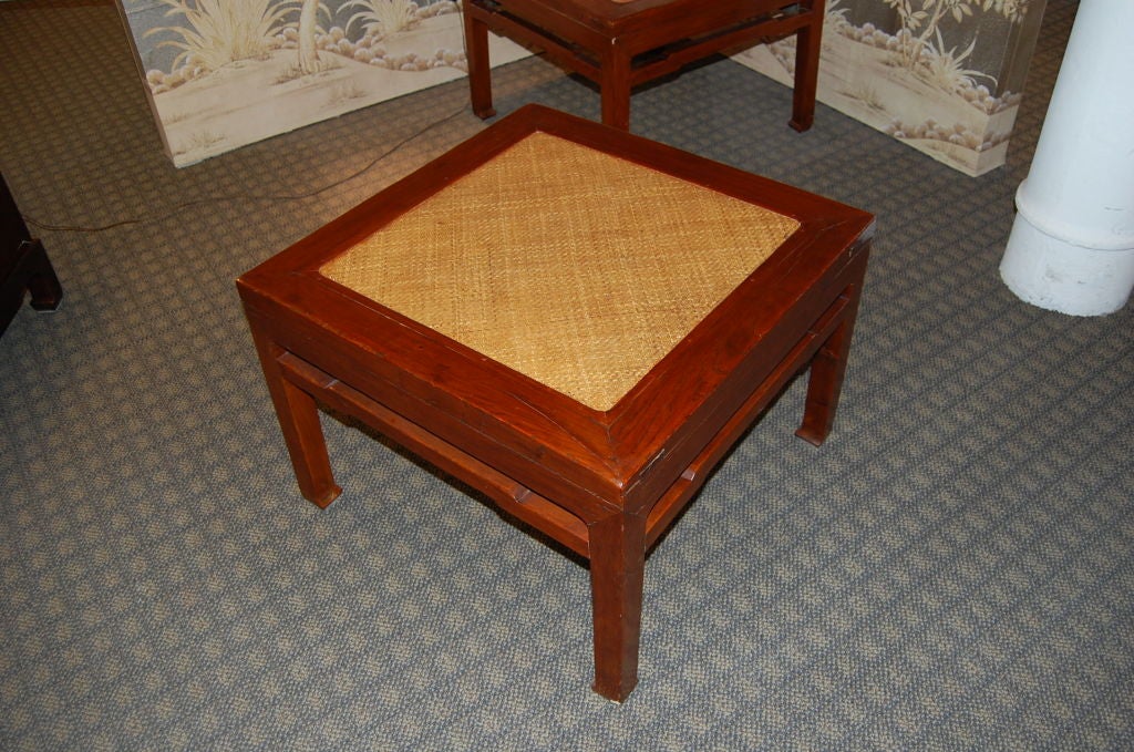 Pair of 18th Century Chinese Wooden Stools with Cane Tops For Sale 2