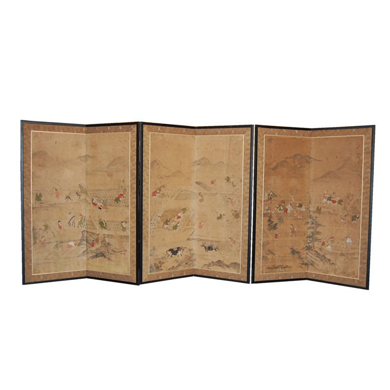 Set of three Japanese 18th century two panel screens