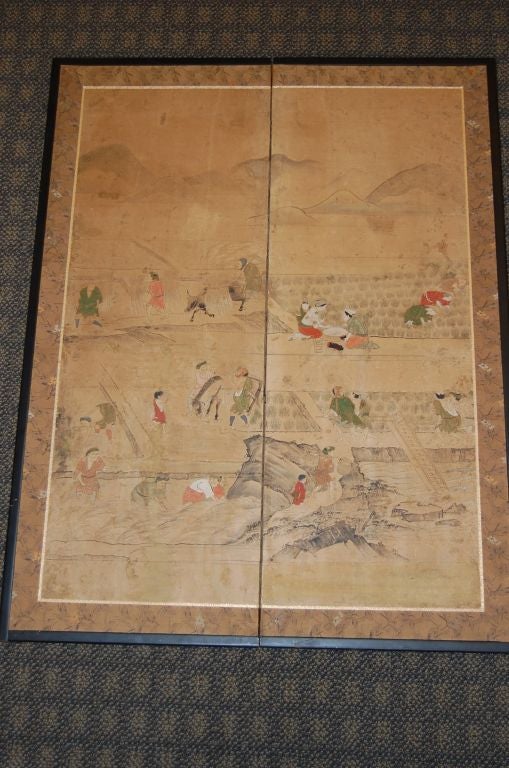 Set of three Japanese 18th century two panel screens 3
