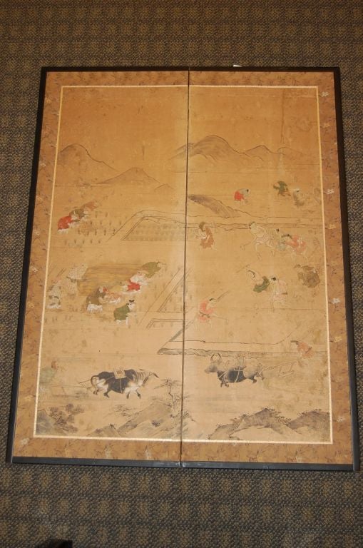 Set of three Japanese 18th century two panel screens 4