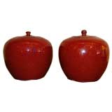 PAIR OF CHINESE OXBLOOD COVERED JARS