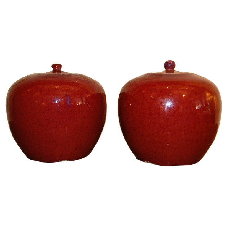PAIR OF CHINESE OXBLOOD COVERED JARS