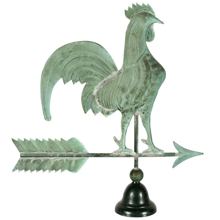 ROOSTER WEATHERVANE WITH EXCELLENT VERDIGRIS SURFACE