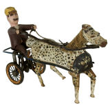 MECHANICAL TOY HORSE AND SULKY, HAND-CARVED, AMERICAN, 1870-90