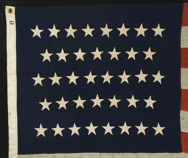 American 38 STAR AMERICAN FLAG, HAND-SEWN STARS, COLORADO STATEHOOD