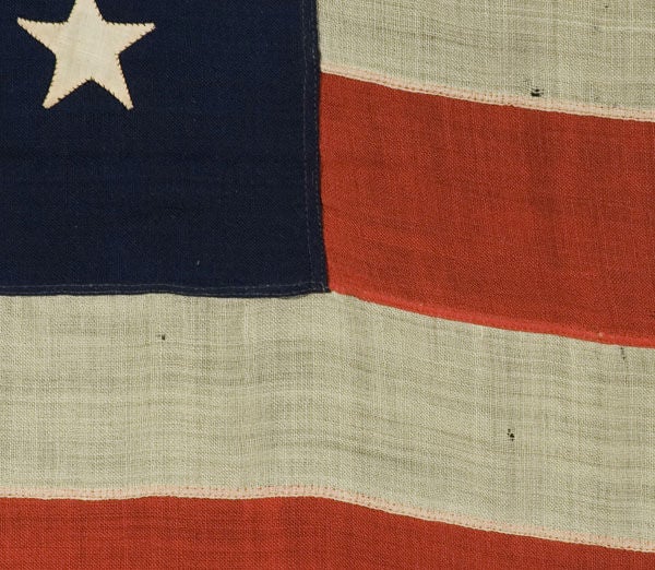 19th Century 38 STAR AMERICAN FLAG, HAND-SEWN STARS, COLORADO STATEHOOD