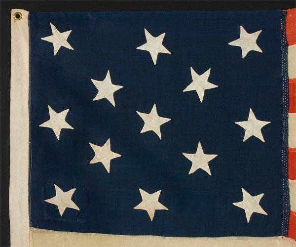 American 13 Hand-Sewn Stars in 3-2-3-2-3 Configuration, circa 1864-1876