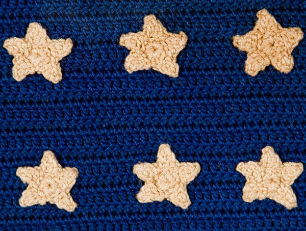 48 STARS, CROCHETED, WWI - WWI ERA, A BEAUTIFUL EXAMPLE:<br />
<br />
Beginning around the turn of the century, it became popular to crochet early American flags. This one, with its 48 needlepoint stars, is of considerably better quality than some