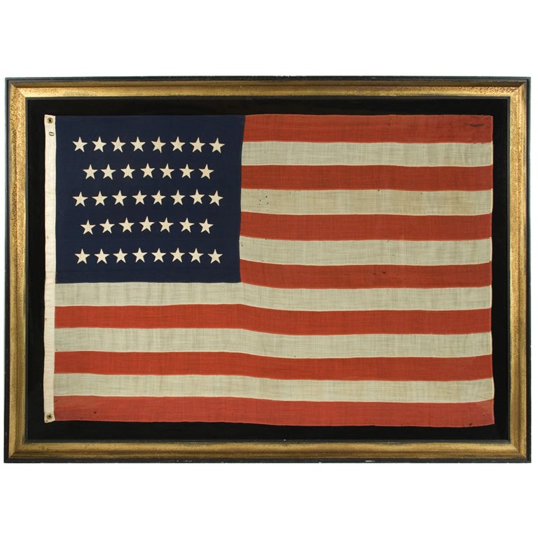 38 STAR AMERICAN FLAG, HAND-SEWN STARS, COLORADO STATEHOOD
