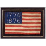 Antique AMERICAN PARADE FLAG WITH 10-POINTED STARS THAT SPELL 1776-1876