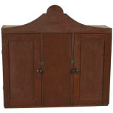 Antique MAINE HANGING CUPBOARD WITH OXBLOOD RED PAINT AND EXCEPTIONAL