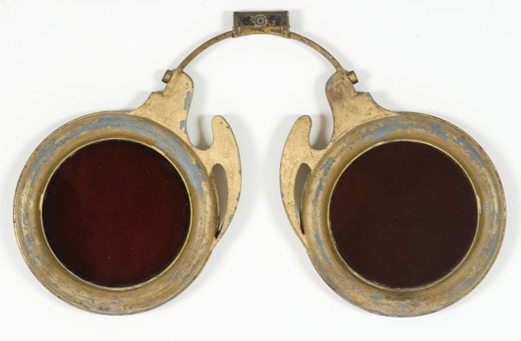 19th Century DIMINUTIVE OPTOMETRIST TRADE SIGN, HAND-BLOWN, COLORED GLASS