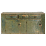 Antique LATE 18TH CENTURY STEPBACK CUPBOARD BASE, WINDSOR GREEN PAINT