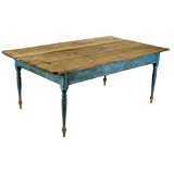 Vintage MID-19TH CENTURY NORTH CAROLINA FARM TABLE IN BLUE PAINT